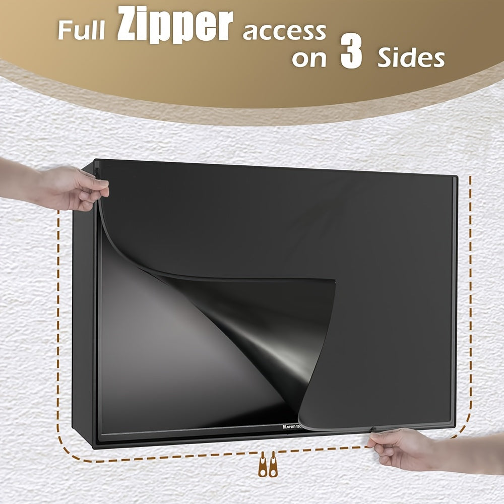 Outdoor TV Cover, Roll Up Front Flap With Non Scratch Soft Liner Protect LED Screen, Zipper Access Weatherproof TV Protector, Outside Television Cover Fit Wall Mount