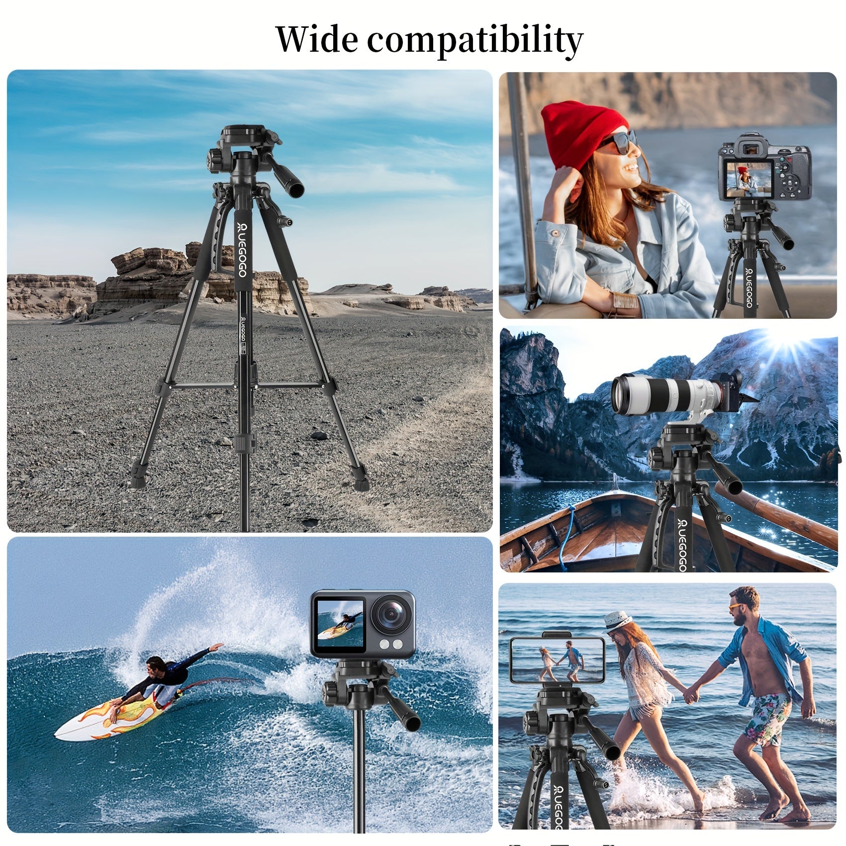 UEGOGO 5ft Heavy-Duty Tripod for DSLR, Mirrorless Cameras & Phones - Professional Video Stand with Storage Bag & Phone Holder