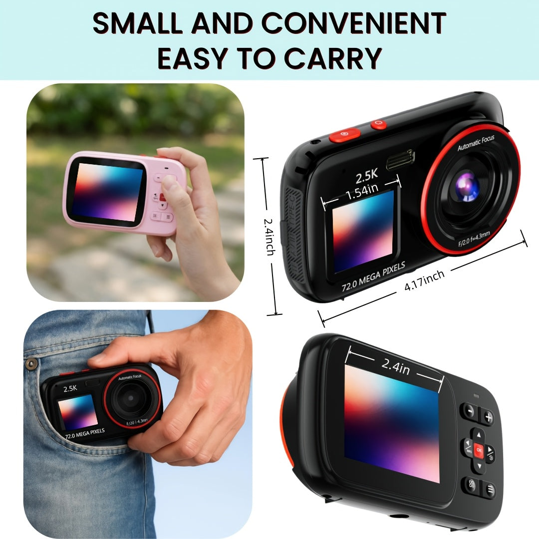 Digital Camera, Vlogging Camera, 72MP 2.5K Compact, 16X Zoom, Auto Focus - Vintage CCD Camera with 32GB Card - Ideal Retro Gift for Teens, Begginers