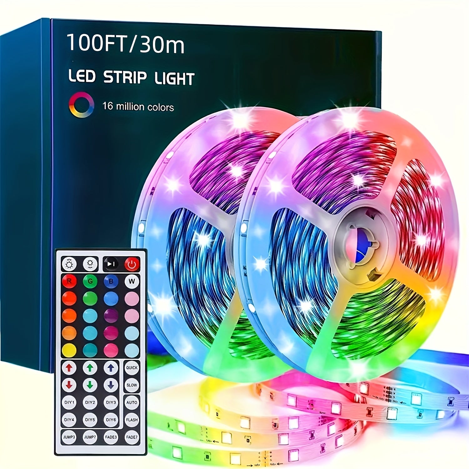 NBBUFF 100ft LED Lights For Bedroom, Color Changing LED Strip Lights With 44 Keys Remote And Power Supply, LED Light Strip For Festival, Wedding Decor. Happy Carnival!