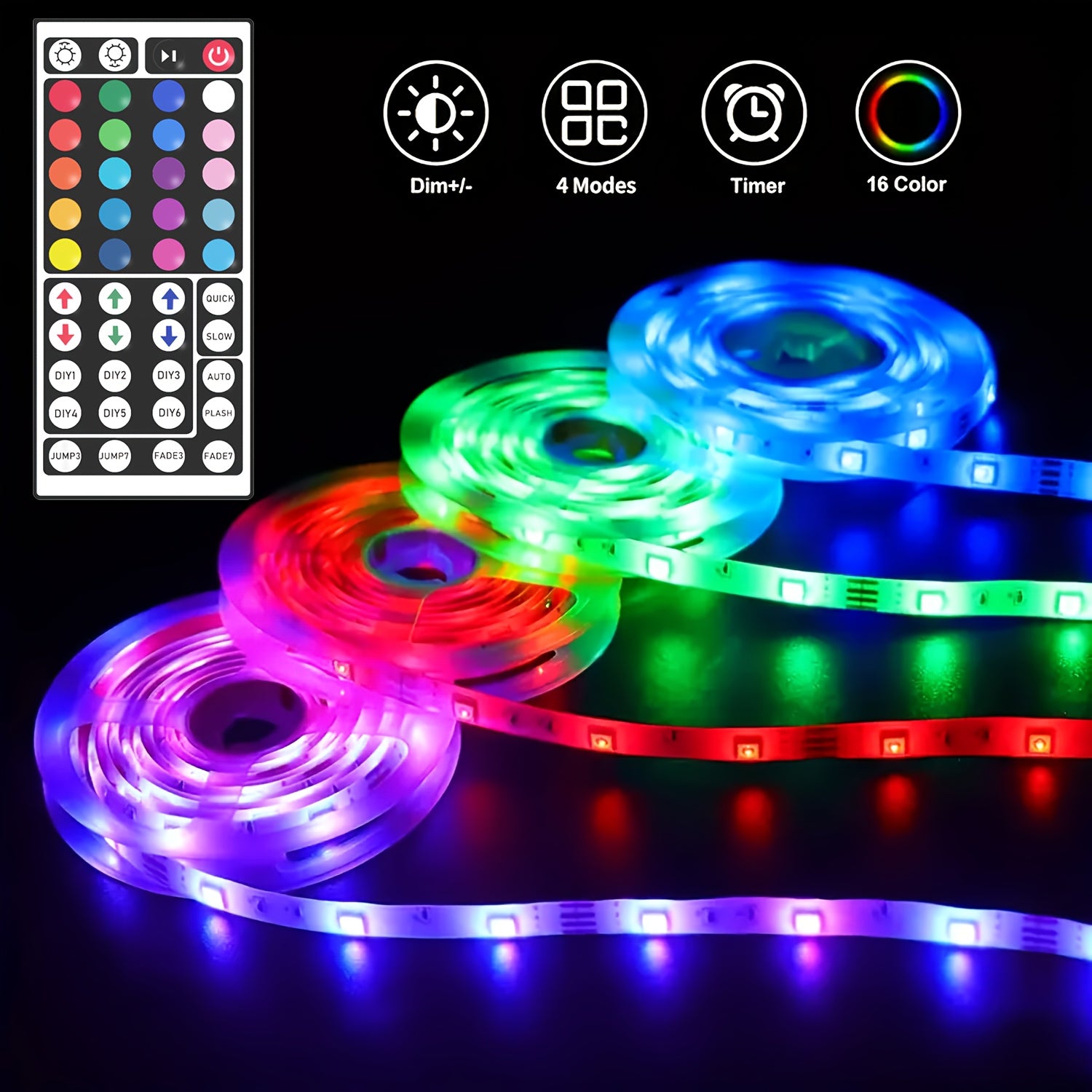 Smart RGB Strip Light, LED Bedroom Lighting, Remote Control, Stepless Dimming, Flashing, Jumping And DLY, for Indoor TV Backlight, Living Room, Stairs, Halloween, Christmas Party And Wedding Decor