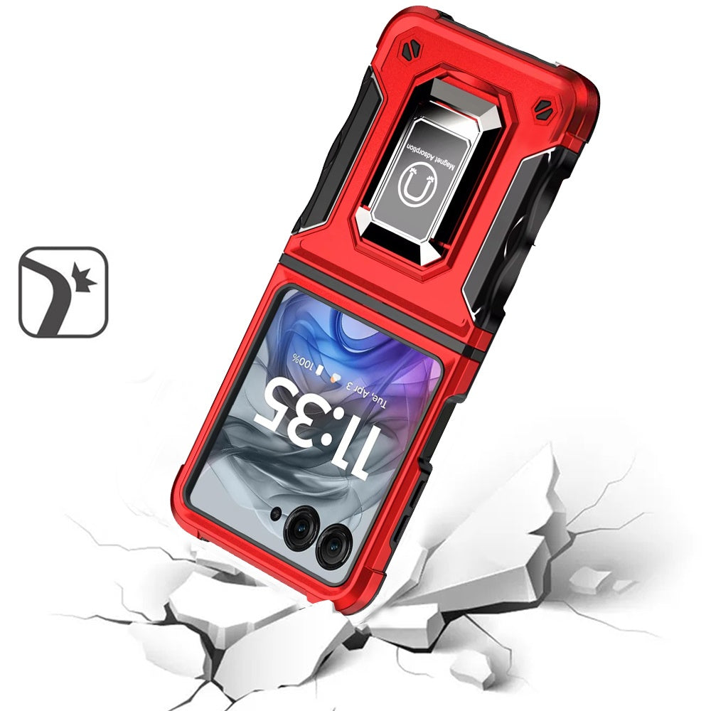 For Motorola Razr 2024 Phone Case, Defender Metal Magnetic Ring Stand Hybrid Cover
