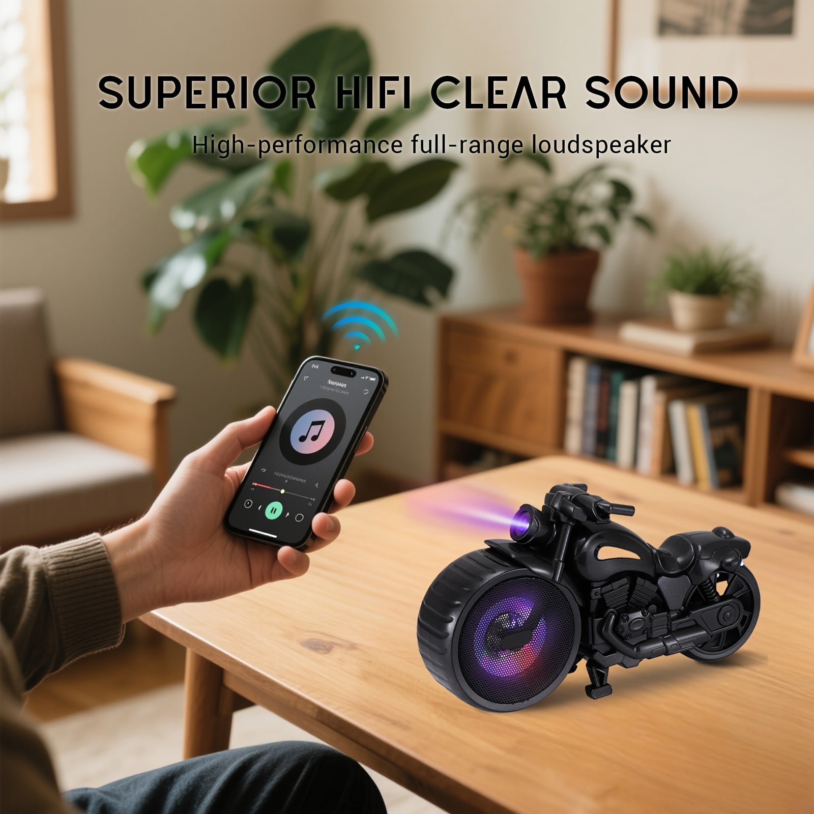 [Black/Red/Sliver Random] Portable Wireless Speaker, Retro Motorcycle Speaker, USB & TF Card Support, Front & Rear Flashing Lights, Stereo Sound, Portable Design for Home & Outdoor Use, Vehicle Audio Upgrade, Modern Car Accessory