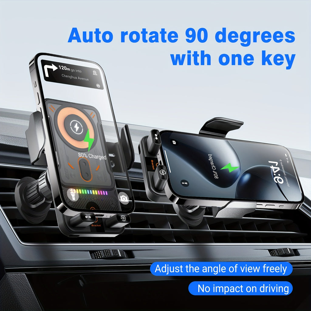 [15W Fast Charge Car Holder] 15W Fast Charge Auto-Sensing Car Wireless Charging Holder | Smart Alignment, Case Friendly, Rotating Magnetic Air Vent Phone Mount for iPhone And All Qi-Compatible Devices