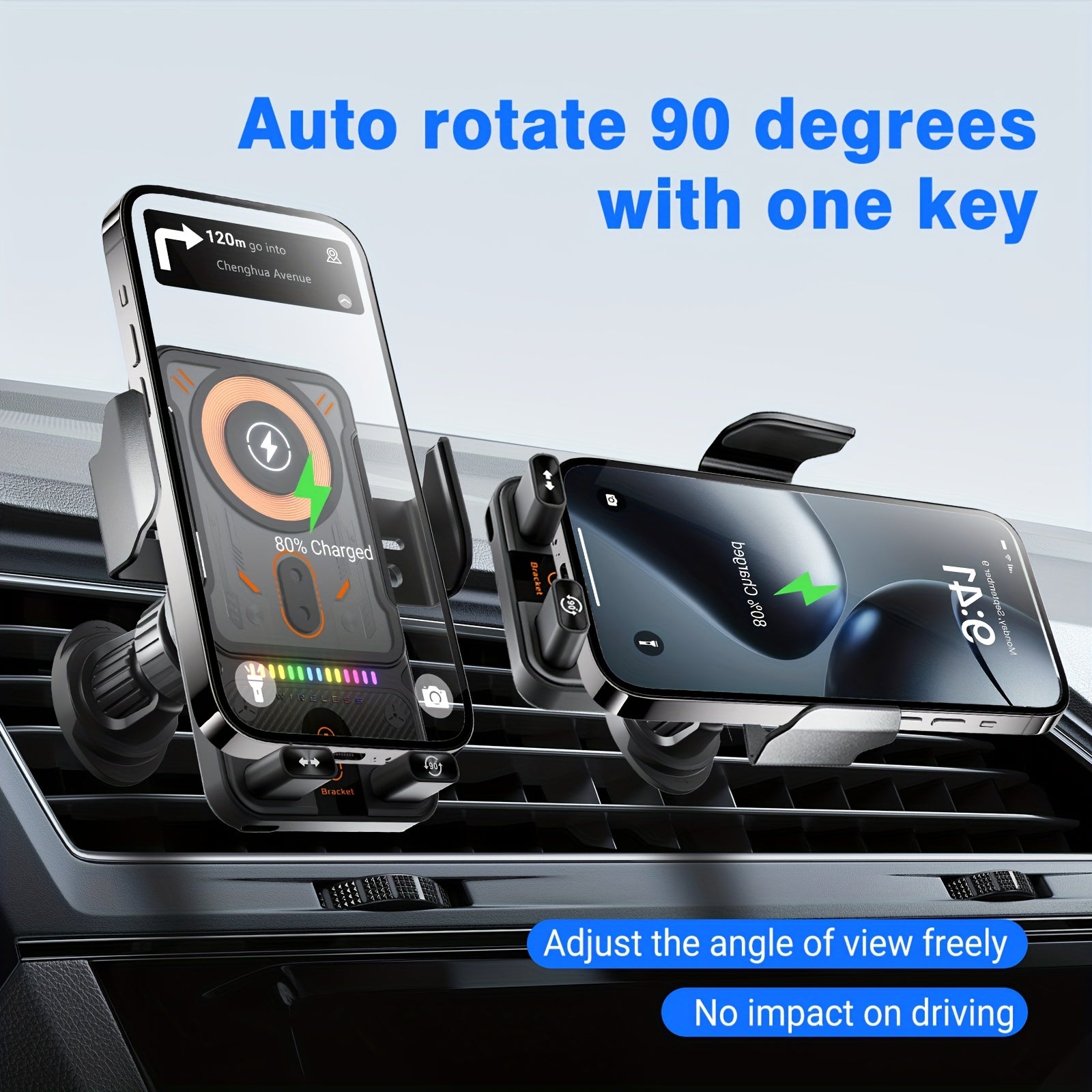 [15W Fast Charge Car Holder] 15W Fast Charge Auto-Sensing Car Wireless Charging Holder | Smart Alignment, Case Friendly, Rotating Magnetic Air Vent Phone Mount for iPhone And All Qi-Compatible Devices
