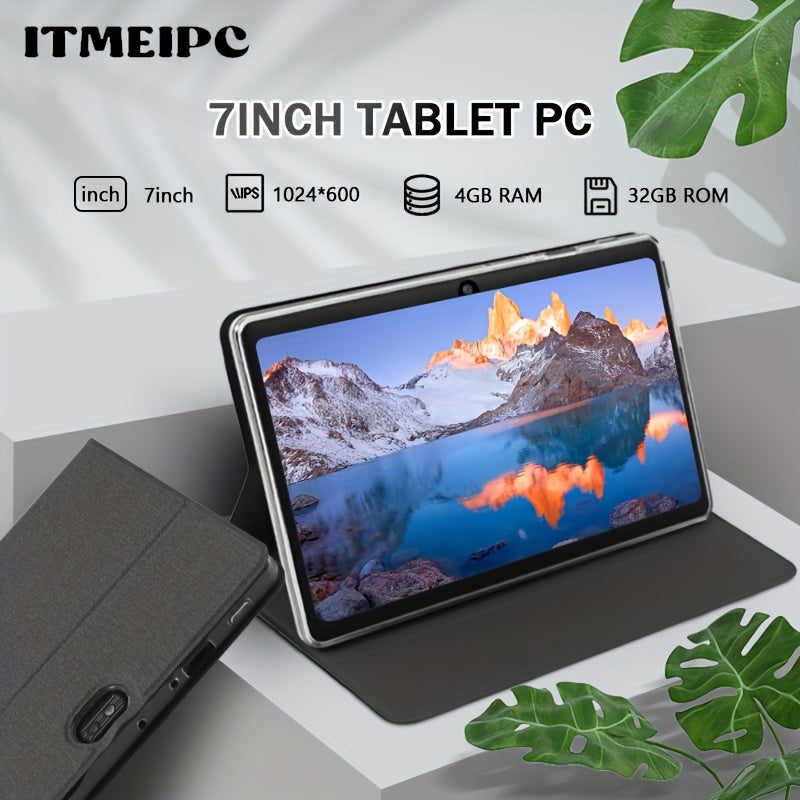 ITMEIPC 7-Inch Android 14 Tablet - 4GB (2+2 Expandable) RAM, 32GB Storage, Cortex-A53 Quad-Core Processor, 3500Mah Battery, Wifi 6, Dual Cameras, IPS Display, 1024X600 Resolution, 7-Inch Tablet for Android, Tablet, Pad