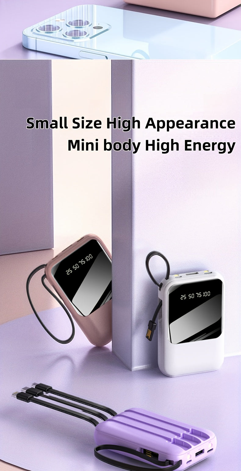 10000Mah Mini Cute 5W Slow Charging/15W Fast Charging/22.5W Super Fast Charging Multifunctional Power Bank, Rechargeable Portable Mobile Phone Charger, Built-In 4 Cables, Ultra-Bright LED Lights Outdoor Travel Battery Packs Smart Digital Display