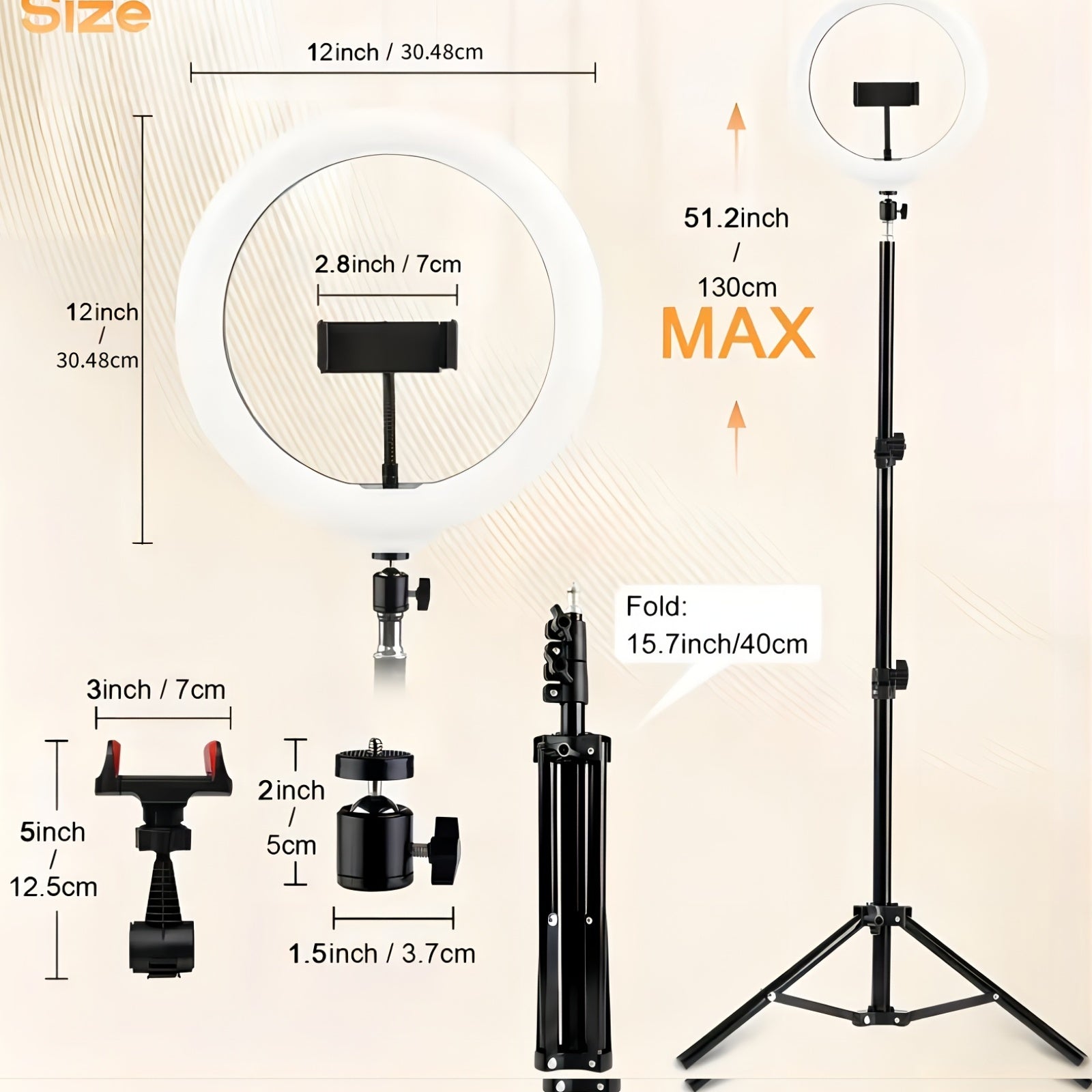 [ZOMEI] 10/12-Inch LED Selfie Ring Light, Compatible with Dual Phone Clips/Adjustable Bracket - 3 Color Modes, 12 Brightness Levels, USB Powered, Phone Stand/Ring-shaped Fill Light- Ideal for Makeup, Photography & Video, Selfie Stick for Phone