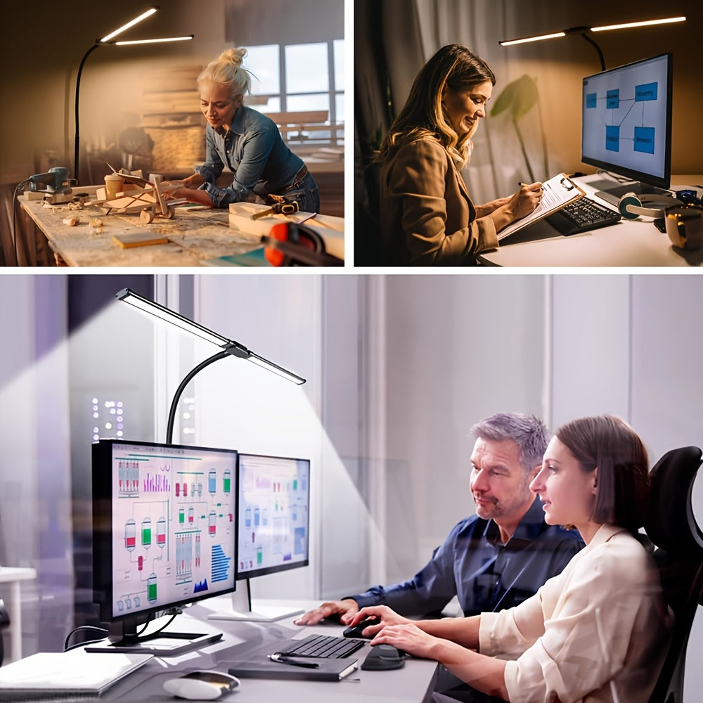 Dual Head LED USBLamp with Clamp, 2X Brighter Swing Arm Light - 3 Colors 10 Brightness, USB Powered, for Dual Monitors, Drafting, Workbench & Home Office(Black)