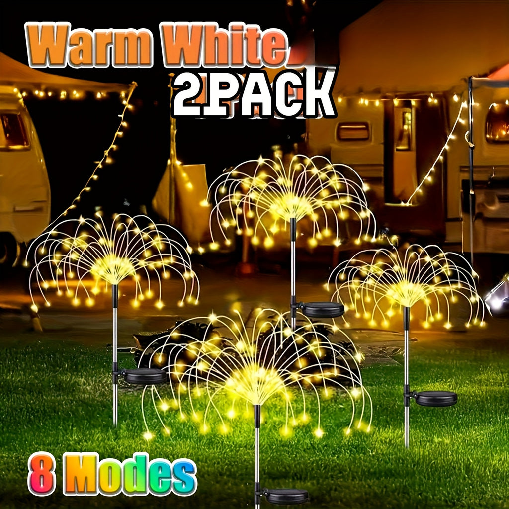2 Packs Outdoor Solar Firework Lights - Decoration, for Pathways, Gardens, Courtyards, Parties, Weddings, Holidays, Christmas Decor, Solar Ground Lights, Lawn Lights, Halloween Decoration Lights, Ambient Lighting, -Saving Lighting