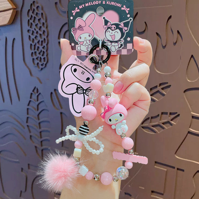 Sanrio Kuromi Phone Chain Anime My Melody Beaded Backpack Pendant Kawaii Keychain Cute Mobile Case Accessories Mobile Pendant