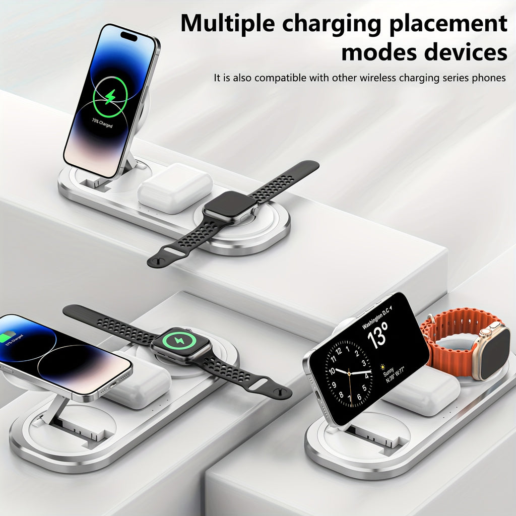 [3 in 1 Wireless Fast Charger] 3 in 1 15W Wireless Fast Charger for Iphone, Foldable Charging Station for Iphone 16/15/14/13/12/Pro Max/Pro/Mini/Plus, for Iwatch 10/9/8/7/SE/6/5/4/3/2/1/Ultra2/Ultra, for Airpods Pro/2/3/4