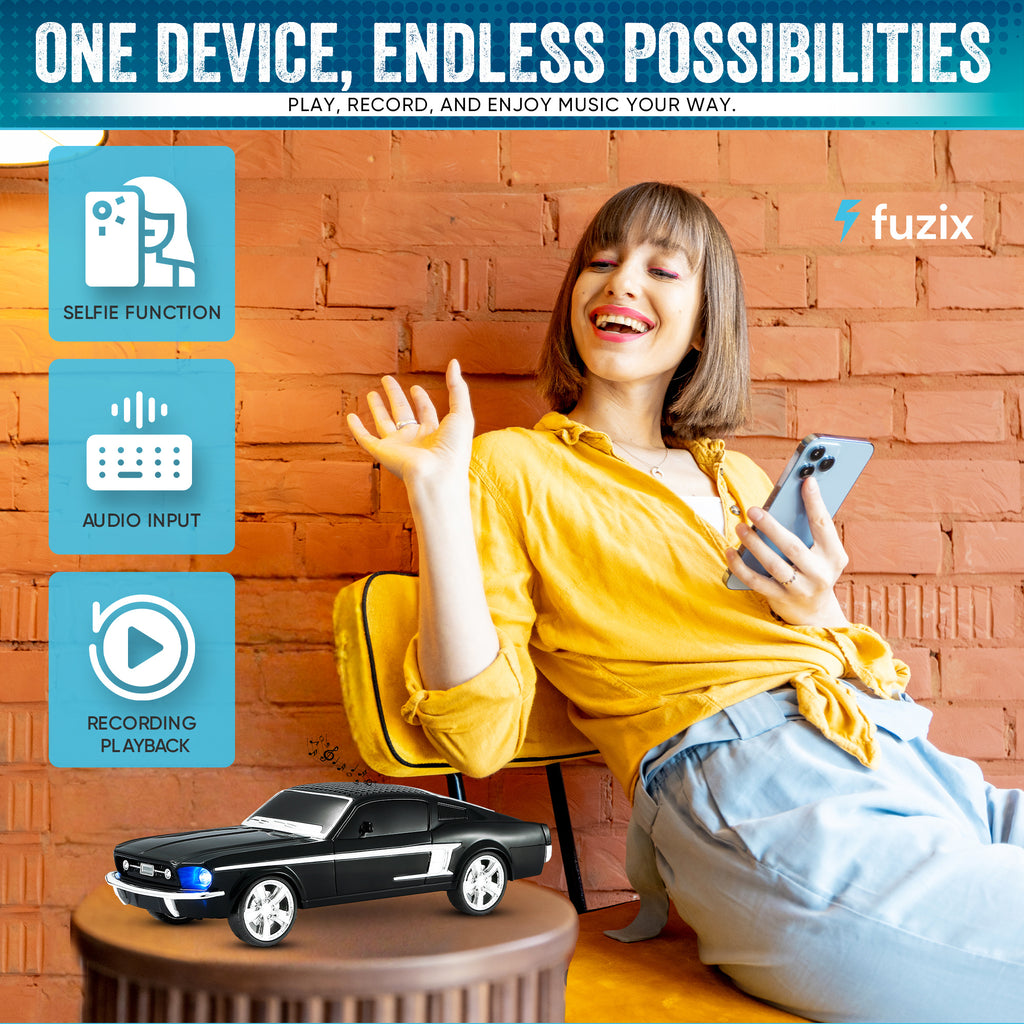Fuzix WS-1967 Car Bluetooth Speaker – Retro Replica Design with LED Lights, Wireless Stereo Sound, FM Radio, USB/TF/AUX Input, Multiple Playback Modes, Rechargeable Battery, Clear High-Quality Audio, Perfect for Home, Travel, Parties & Festival Gifts