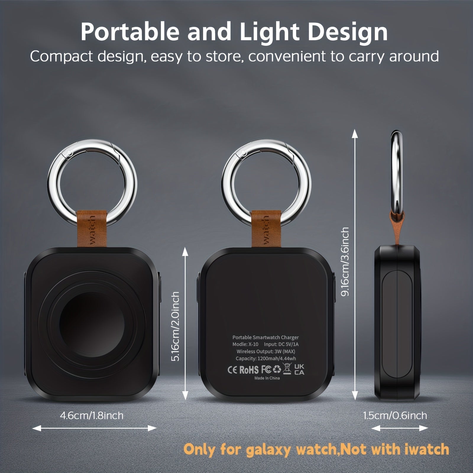 [Christmas Gifts] Portable Charger for Samsung Galaxy Watch 7 Ultra, 1200mAh Wireless Fast Charging Power Bank, Compact Travel Charger for Samsung Galaxy Watch 7/Ultra/6/ Classic/5/Pro/4/3/2/1 for Men Women with Keychain Christmas Gifts