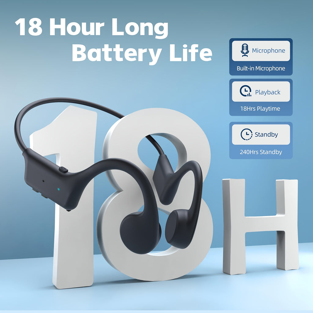 Wireless Open-Ear Bone Conduction Headphones with a Microphone, Offering 12 Hours of Playtime, Ideal for Sports Like Running And Gym Workouts, Available in Black And Blue As a Gift Option