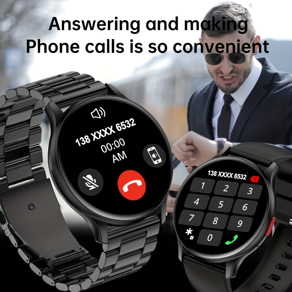 SENBONO Men's Smartwatch with Call Function, 1. 43'' Large HD AMOLED Screen, 100+ Sports Modes, DIY Watch Face, Fitness Tracker, USB Charging, Wireless, Lithium Polymer Battery - Black Silicone Band, AMOLED Display