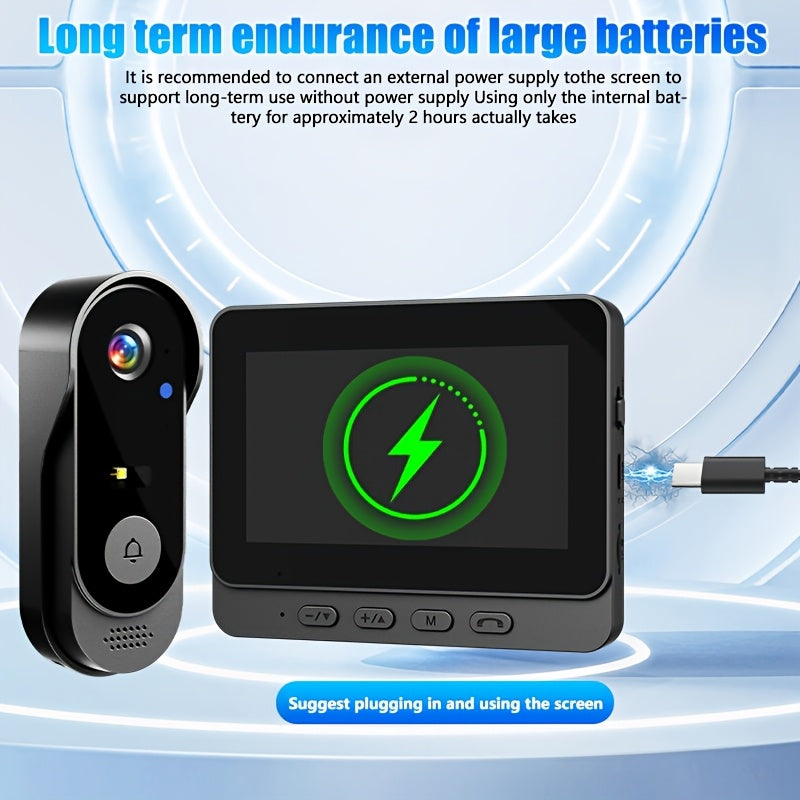 1 Set Smart Wireless Video Doorbell, No WIFI, 4.3"Display Screen, SD Monitor, Waterproof, Two-Way Audio, 2.4G Wireless Connection, 120° Angle, No APP, Highquality Lens Doorbell Camera, Rechargeable Battery