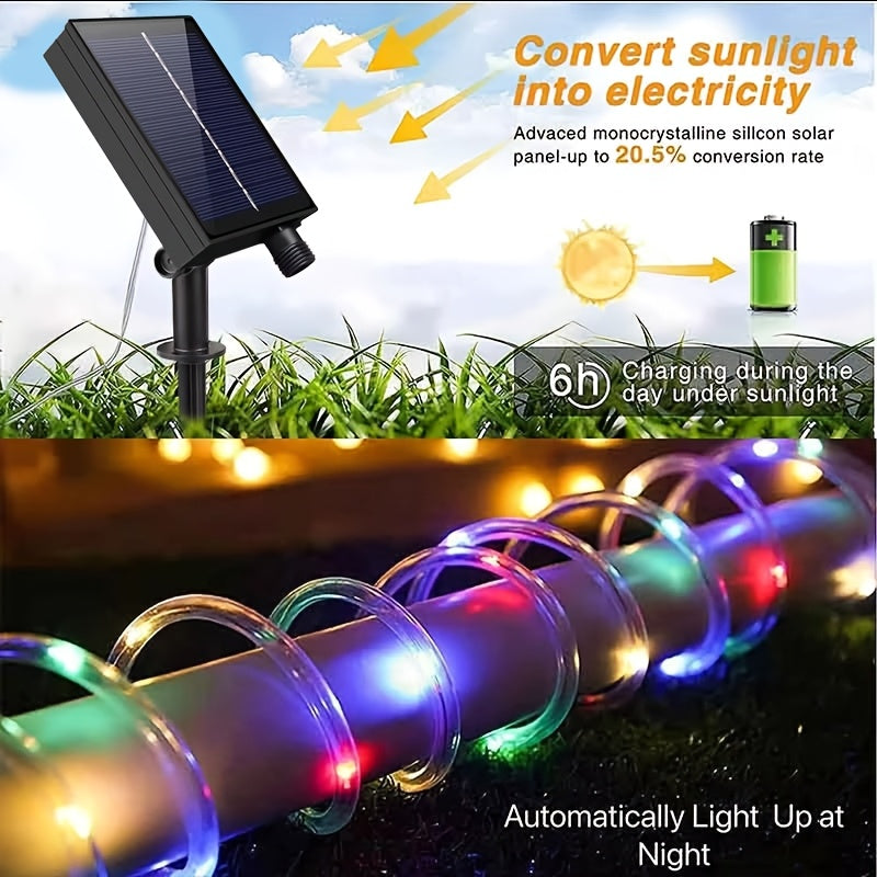 LECLSTAR Solar Rope Lights, Colorful Solar Fairy Lights, Outdoor Solar Rope Lights, Solar-Powered Fairy Lights with Remote Control, 1200Mah Battery, Solar String Lights with 8 Lighting Modes, Available in 2 Color Options