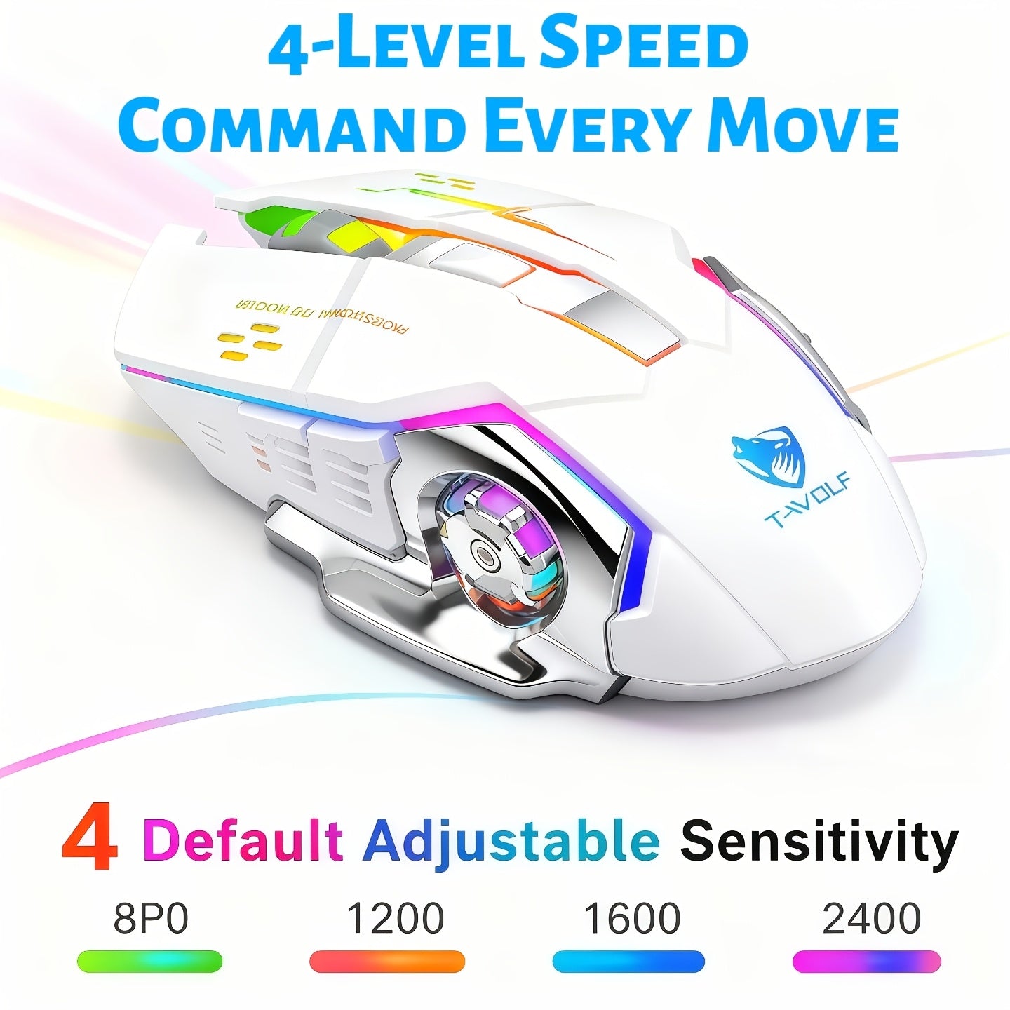 Silent Wireless Mouse - T-WOLF Rechargeable BT5.0 + 2.4G Dual-Mode Office Mouse, Full-Size Ergonomic Comfort for Extended Work, Study & Gaming, RGB Aesthetic Desk Setup Accessories, Back to School Gift