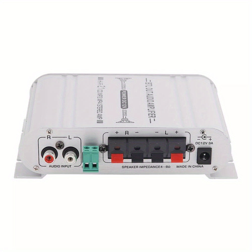 ST-838 Car Audio Amplifier 2.1 Channel 400W - 12V Vehicle Sound System Stereo Bass - Aluminum Alloy Housing Easy Installation (Silvery)