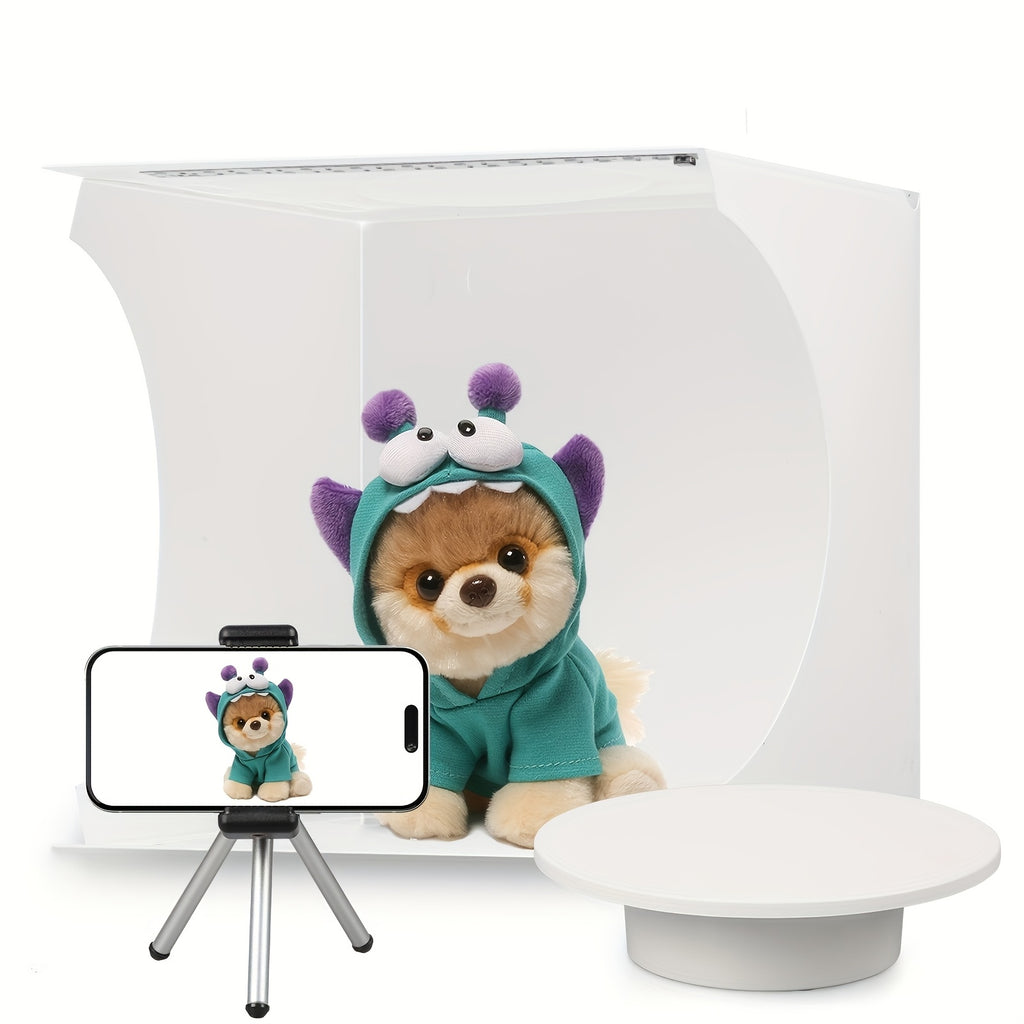Photo Studio Light Box Kit - Quick Setup, Foldable, Portable, With Soft White Light Fabric Tent, 6 Colors Backdrop, 360° Motorized Turntable, USB Powered, Professional Photography For Smartphones And DSLR Cameras, White, Equipment, Photo, Mobile Phone, Ca
