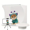 Photo Studio Light Box Kit - Quick Setup, Foldable, Portable, With Soft White Light Fabric Tent, 6 Colors Backdrop, 360° Motorized Turntable, USB Powered, Professional Photography For Smartphones And DSLR Cameras, White, Equipment, Photo, Mobile Phone, Ca