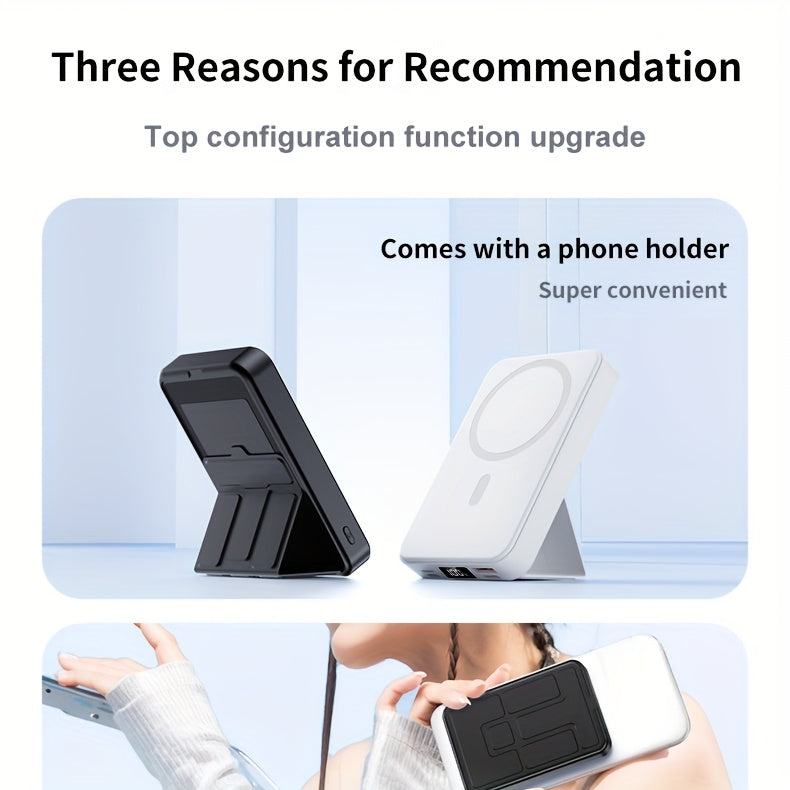 New 10000mAh Magnetic Wireless Power Bank 22.5W/PD20W Mobile Phone Portable Charger LED Battery Display Emergency Backup for Outdoor Travel Charging 3 Devices At The Same Time, Comes with A Stand for Use On The Plane