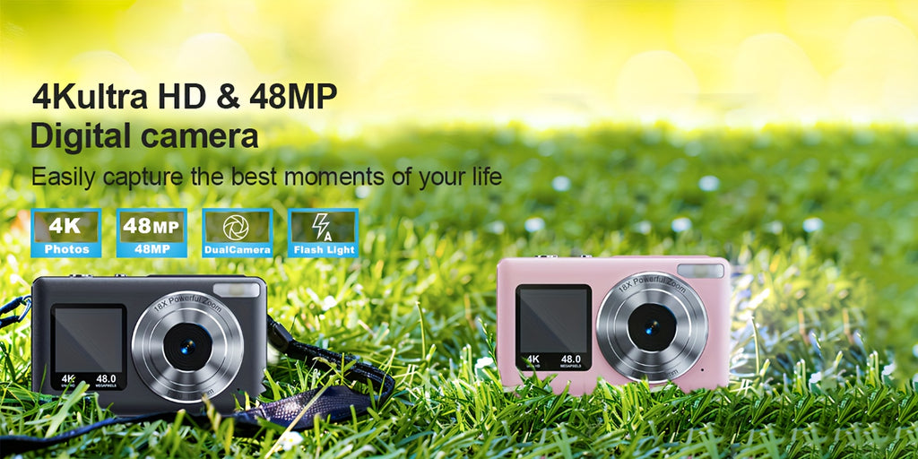 WESECUU 4K Dual Screens Digital Camera with 18X Zoom, Vlogging Camera for Photography with Anti-Shake, Portable Small Point And Shoot Digital Cameras with 64GB TF Card And 2 Rechargeable Batteries, Portable Selfie Camera for Friends And Family Gifts
