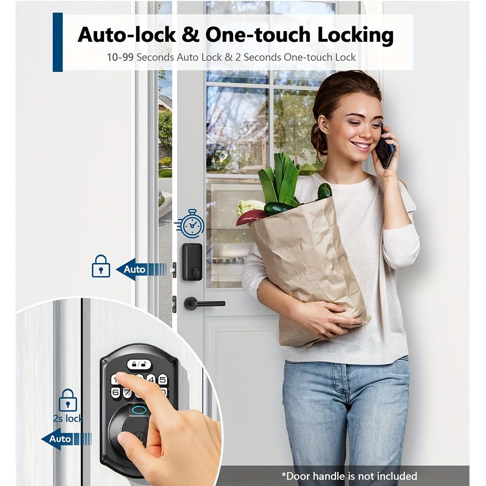 Smart Door Lock with Fingerprint & Keypad, Keyless Entry Door Lock with Bluetooth App Control, Tuya Smart Lock, Digital Electronic Front Door Lock, Auto Lock, Vacation Mode, Hidden Key Backup, Door Lock with Handle, Father's Day Gift for Dad