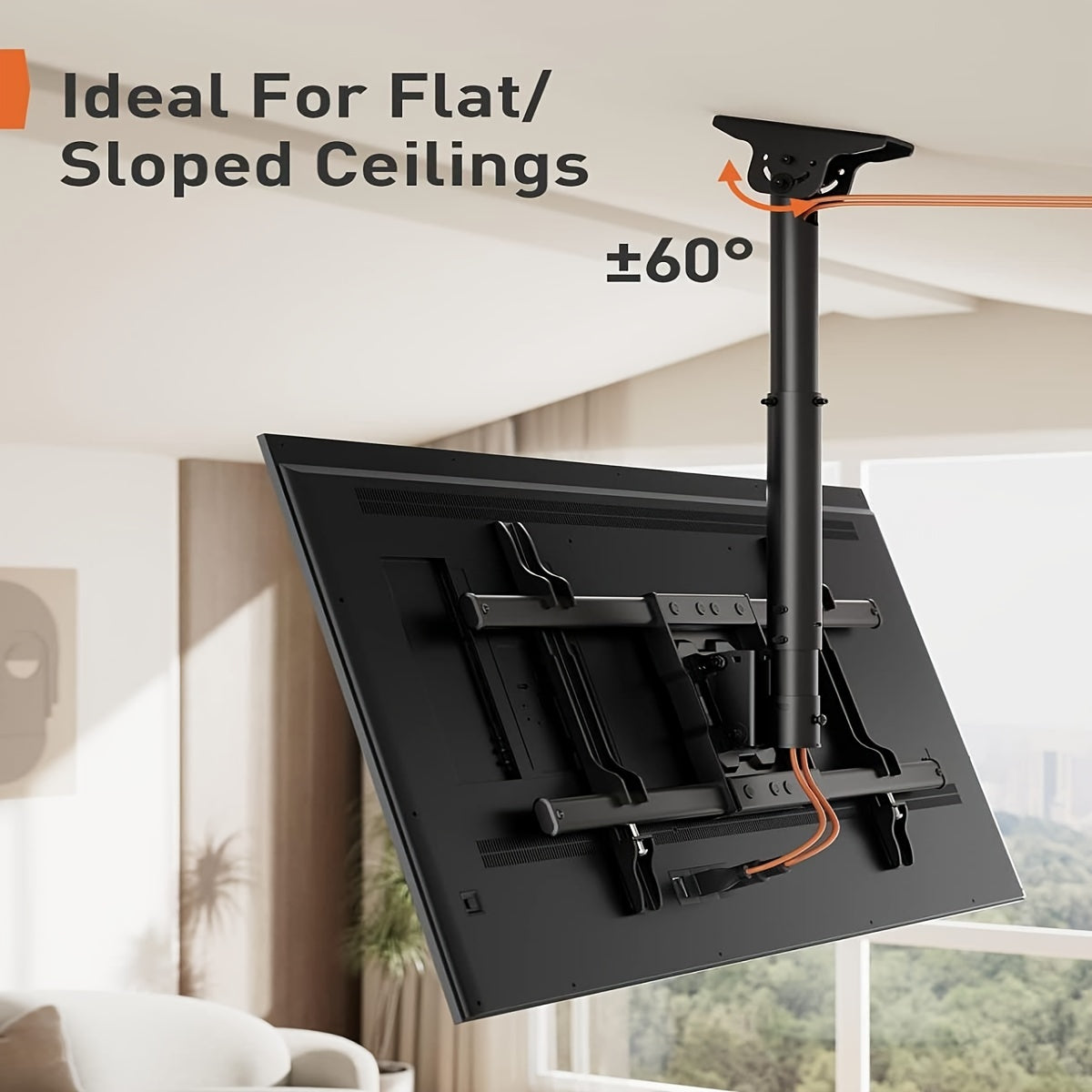 Black Ceiling TV Mount for 37-75/26-65inch Flat Or Curved TVs, 99lb/110lb Maximum Load Capacity, All-Around Adjustable Bracket with Swivel And Tilt, Max VESA 600x400mm/400x400mm