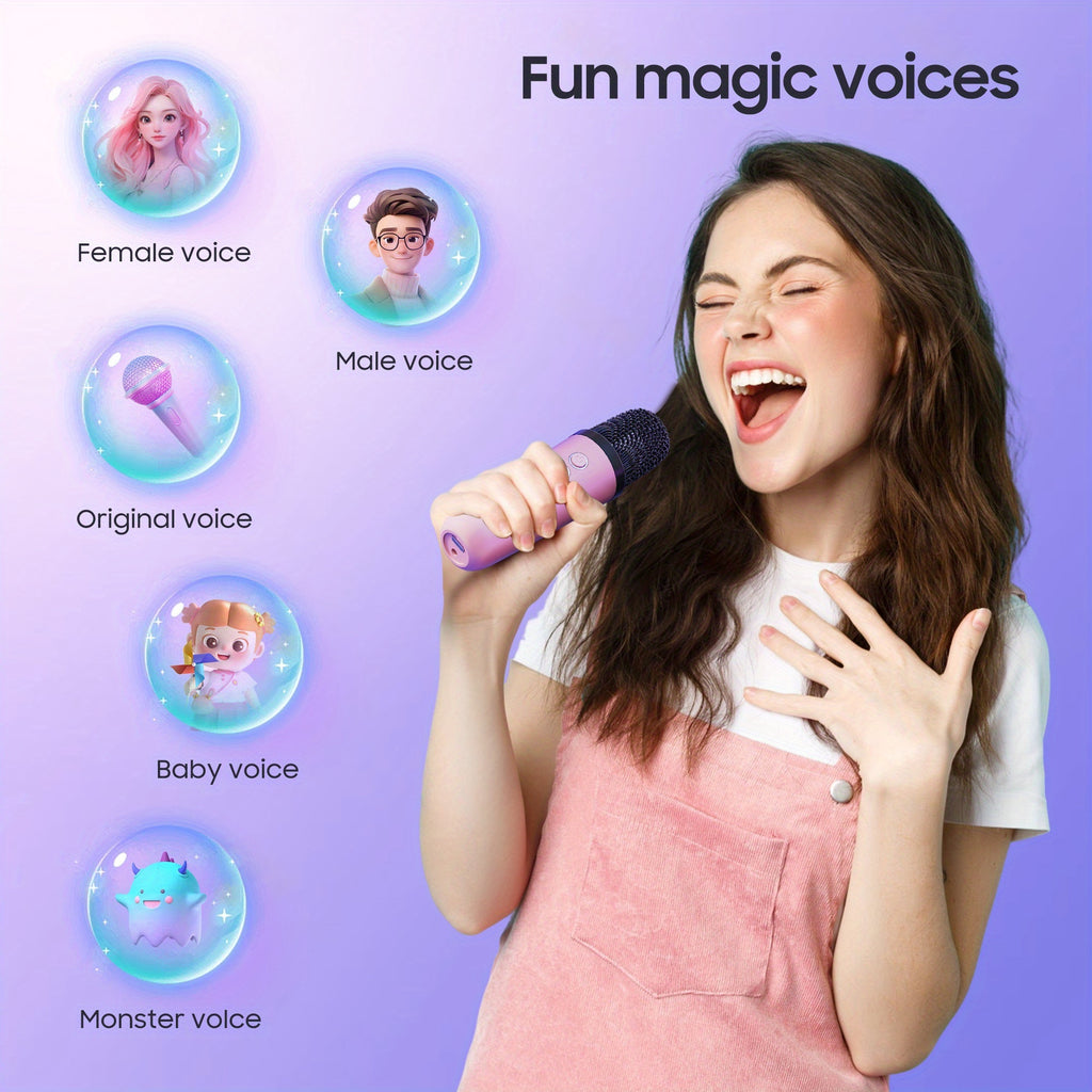 A Portable Karaoke Machine Comes with Two Wireless Microphones And a Three-Piece Speaker Set. The Wireless Speaker Is a Creative Gift for Adult Birthdays, Featuring Ambient Lighting And a Night Lamp. It Is Suitable for Bedroom Use