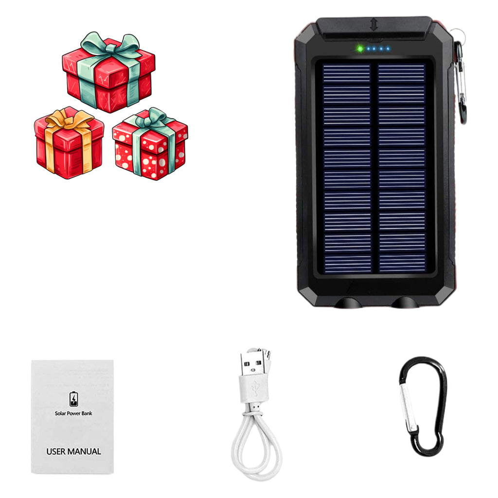 [Outdoor Camping] 20000Mah USB Portable Charger Solar Power Bank, Dual 5V USB Port Output for All Mobile Devices Built-In Flashlight with Compass for Outdoor Camping Emergency Use, Power Bank Portable Portable Power Bank Solar Power Bank Battery Power Ban