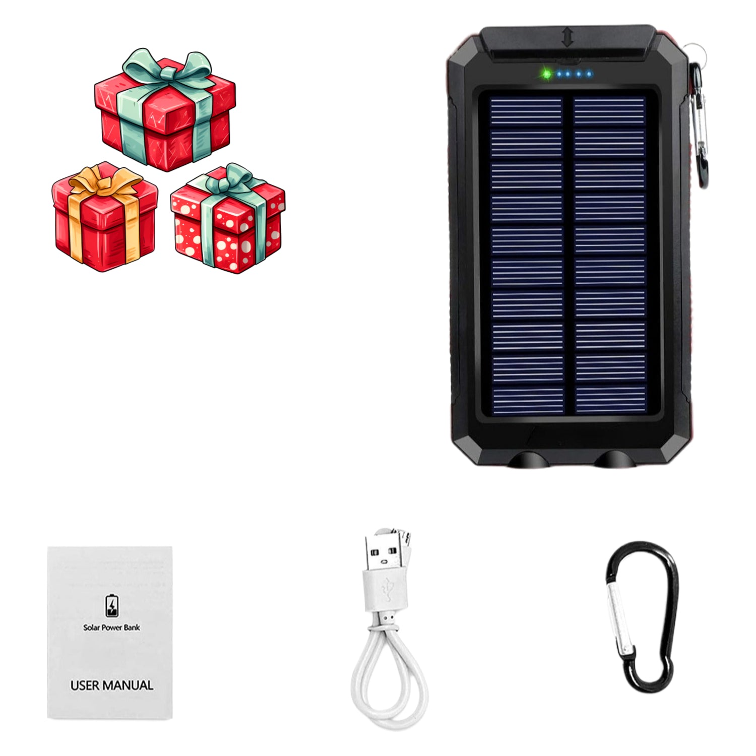 [Outdoor Camping] 20000Mah USB Portable Charger Solar Power Bank, Dual 5V USB Port Output for All Mobile Devices Built-In Flashlight with Compass for Outdoor Camping Emergency Use, Power Bank Portable Portable Power Bank Solar Power Bank Battery Power Ban