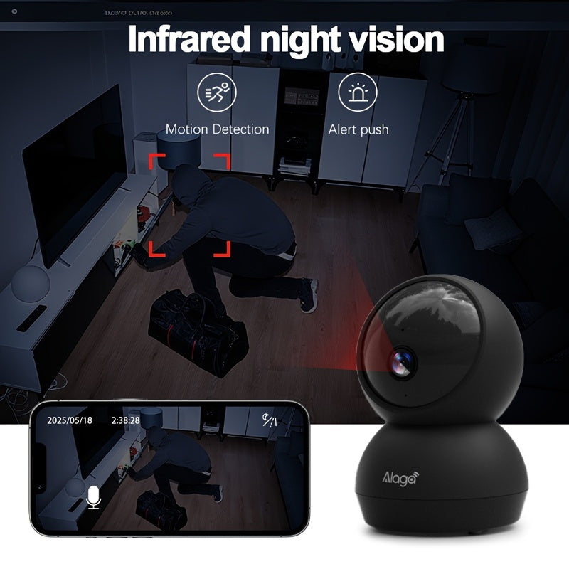 Alaga 2K 4MP 360° Panoramic View 5G/2.4G WiFi Home Security Camera, ABS Resin, AI Motion Detection, Real-Time Two-Way Audio, Night Vision Indoor Camera for Office Video Surveillance