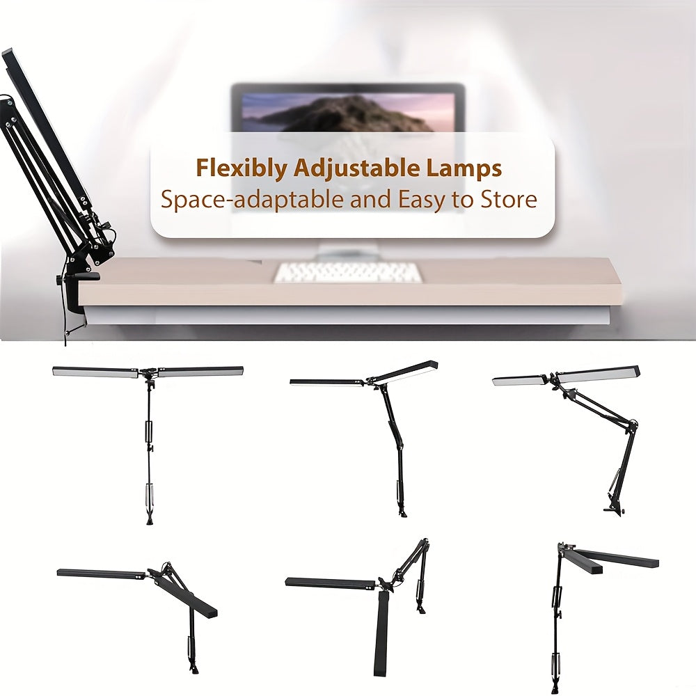 Dual Head LED USBLamp with Clamp, 2X Brighter Swing Arm Light - 3 Colors 10 Brightness, USB Powered, for Dual Monitors, Drafting, Workbench & Home Office(Black)