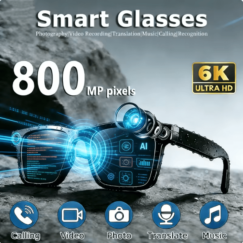 AI Smart Glasses with 8MP Camera, HD Video Recording, Real-Time Translation, Bluetooth Calls & Music, Touch Control, AI Recognition – Travel & Outdoor