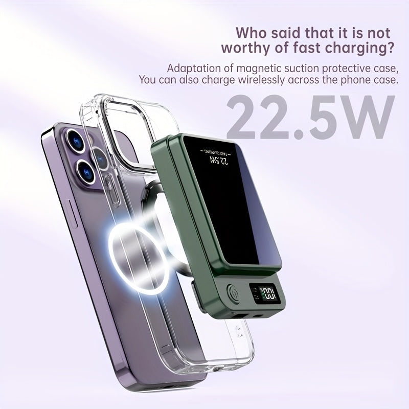 10000/5000Mah Power Bank Portable Wireless Charger, 22.5W PD And QC Fast Charging, Magnetic Wireless Charging Pack, USB Type-C, LED Power Display, Rechargeable Lithium Polymer Battery for Android/Iphone Devices