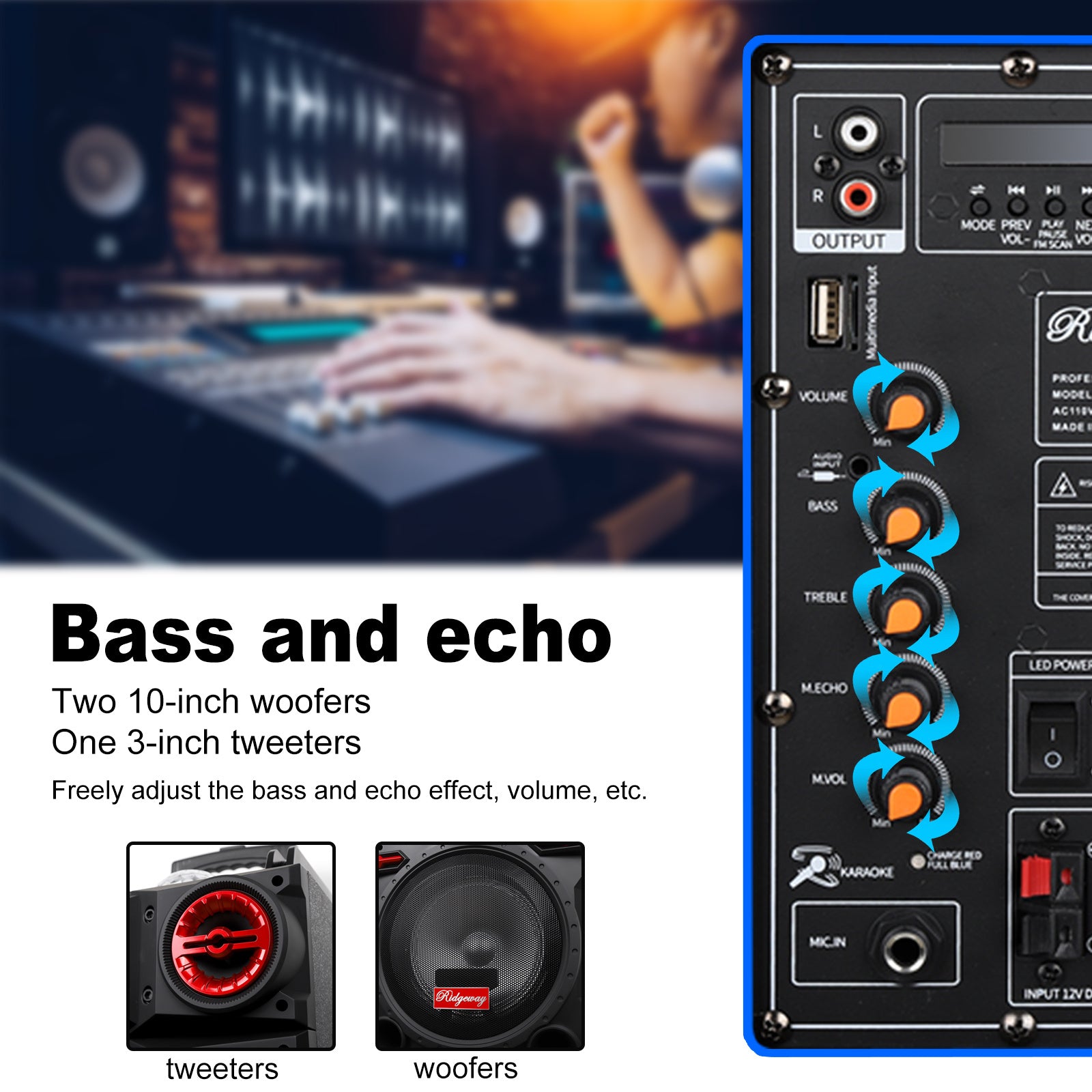 Sound Portable Party Bluetooth Speakers Loud Sound Powerful, DJ Sound Stereo Loud Bass Karaoke Machine with Sound Reactive Party Lights, USB/SD Input and Telescopic Pull Rod, Remote Control