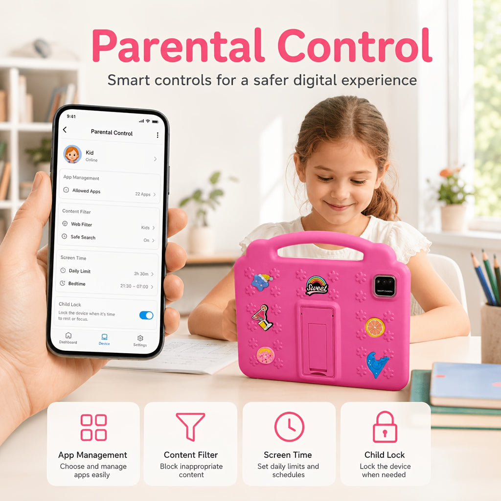 Android 15 10.1-inch Kids' Tablet! 12GB RAM (3+9GB Expansion) And 64GB ROM, Expandable to 1TB, 1280*800 IPS HD Screen, Dual Band WiFi6, 6000mAh Battery, Dual Cameras, Parental Controls, Pre-installed Apps/games, Durable Protective Case Is Included.