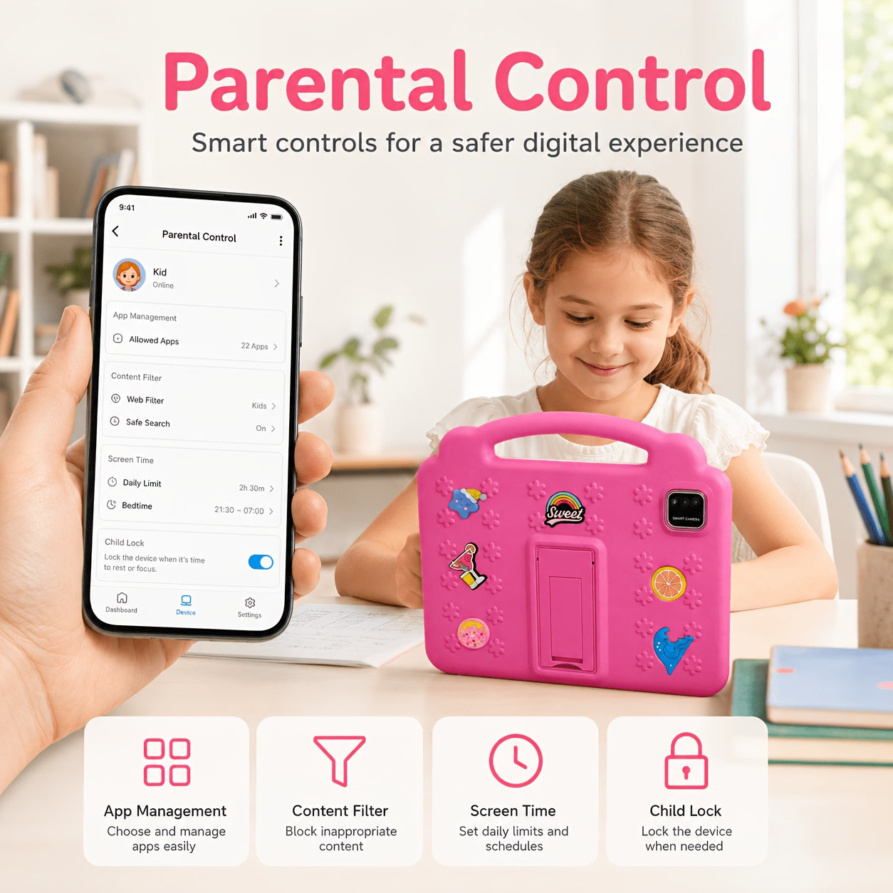 Android 15 10.1-inch Kids' Tablet! 12GB RAM (3+9GB Expansion) And 64GB ROM, Expandable to 1TB, 1280*800 IPS HD Screen, Dual Band WiFi6, 6000mAh Battery, Dual Cameras, Parental Controls, Pre-installed Apps/games, Durable Protective Case Is Included.