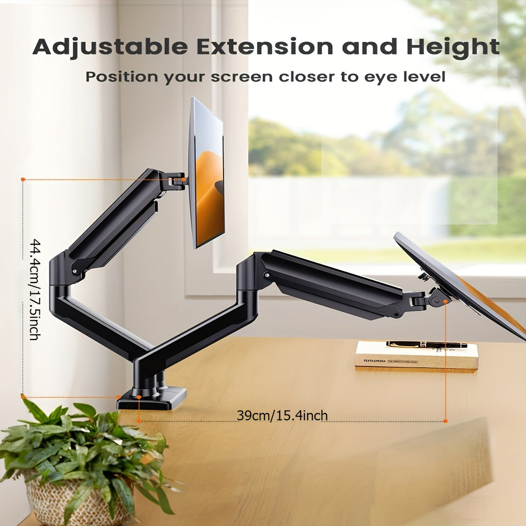 Adjustable 13-32 Inch Gas Spring Monitor Arm Mount, Full Motion Swivel/Rotate, Ergonomic Home Office Computer Stand with Clamp/Grommet - Perfect for 4.4 to 19.8 Lbs Monitors, Space-Saving Design for Comfortable Working Experience