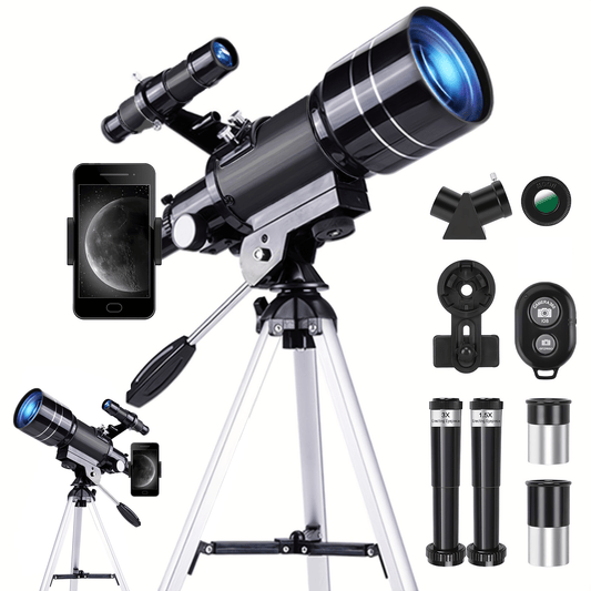 150X telescope, 70mm aperture telescope, suitable for adults, portable astronomical telescope, with tripod phone holder, eyepiece, Barlow lens, perfect for big viewing nature, education, and exploration. It is the best Christmas gift for family members an