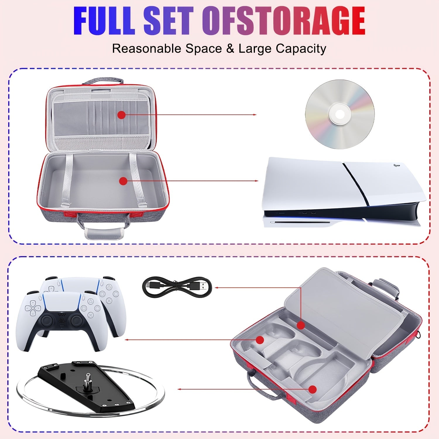 Travel Hard Shell Storage Carrying Case for PS5 Slim Console, Protective Travel Bag with Ample Space, Soft Compartment for Playstation 5 Slim Disc & Digital Edition, Gaming Additions (Digital Black/Digital Grey)