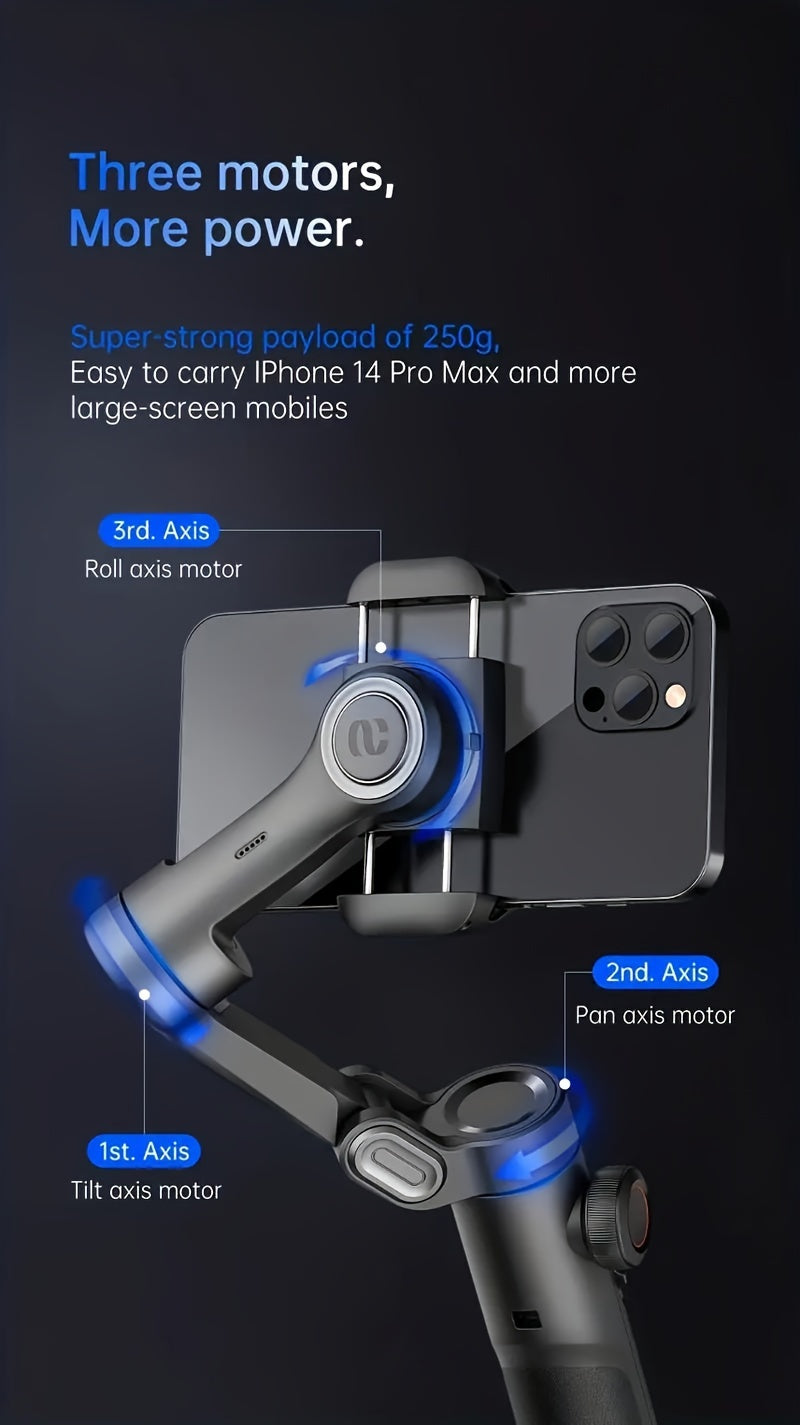 [Gimbal Stabilizer] AOCHUAN Foldable Portable Gimbal: 3-axis Stabilization, 360-degree Rotation, AI Automatic Face Tracking, Built-in Extendable Pole, Magnetic Wireless Remote Control With Panoramic Gesture Control Ideal For Vlogging