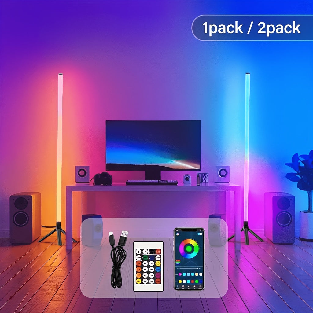 [RGB Floor Lamp] 1Pack/2Pack 360° Smart RGB Floor Lamp RGB Tube Light Bar With Light Stand - App & 24-Key Remote Control, 16 Million Colors, Music Sync, High Brightness Mood Lighting For Bedrooms, Game Rooms, DJ Lighting, Dance Club, Parties Decor