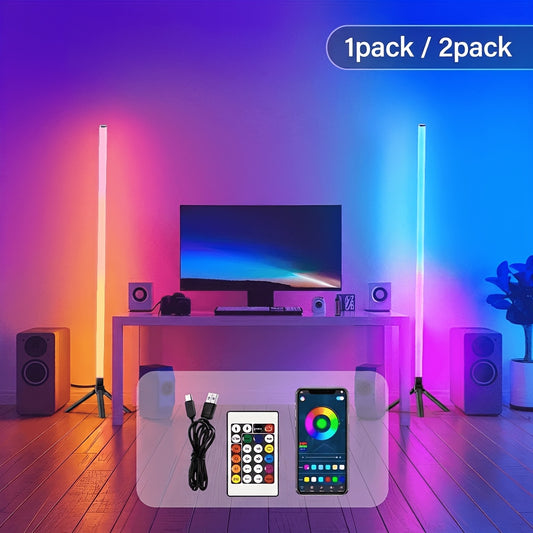 [RGB Floor Lamp] 1Pack/2Pack 360° Smart RGB Floor Lamp RGB Tube Light Bar With Light Stand - App & 24-Key Remote Control, 16 Million Colors, Music Sync, High Brightness Mood Lighting For Bedrooms, Game Rooms, DJ Lighting, Dance Club, Parties Decor