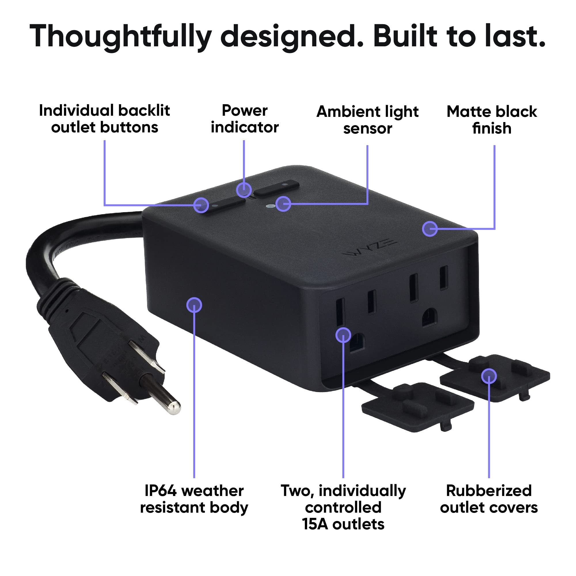 Wyze Plug Outdoor, Dual Outlets Energy Monitoring, 2.4GHz WiFi Smart Plug, Works with Alexa, Google Assistant, IFTTT, No Hub Required, Black