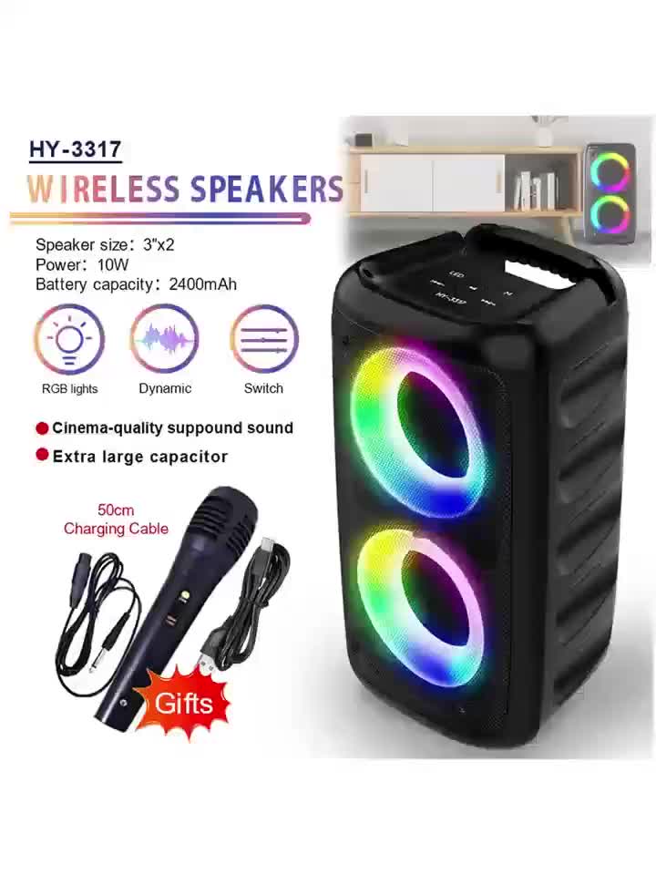 HY-3317 Wireless Portable Subwoofer Speaker High-Quality Stereo Speaker with Microphone Speaker with LED Colorful Ambient Lights Perfect for Birthday Parties/Outdoor Camping
