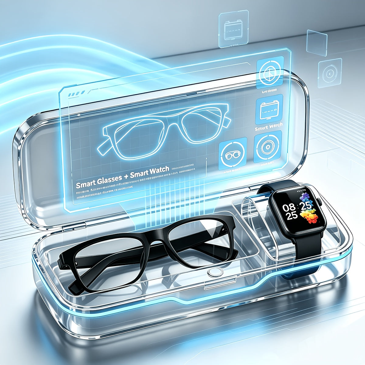 [Smart Watch & Glasses] 2026Ai New Full-Touch Smart Watch And AI Translation Smart Glasses Set, Real-Time Online Translation in Multiple Languages And Photo Translation at Your Fingertips. Built-In Microphone And Speaker, Supports Calling And Music Playba