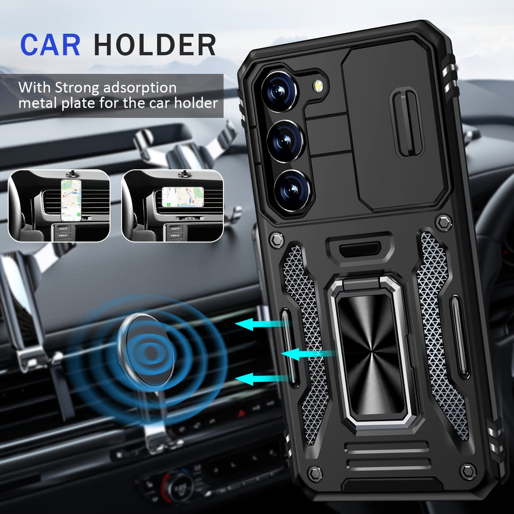 [Shockproof Magnetic Case] Phone Case - Suitable for Samsung Galaxy S24FE S23FE S22 S21FE Ultra A55 A54 A35 A34 A25 A24 A16 A15 A14 A06 A05 A05S 5G Series Heavy Duty Shockproof Magnetic 360° Rotating Ring Bracket Phone Case with Lens Sliding Window Protec
